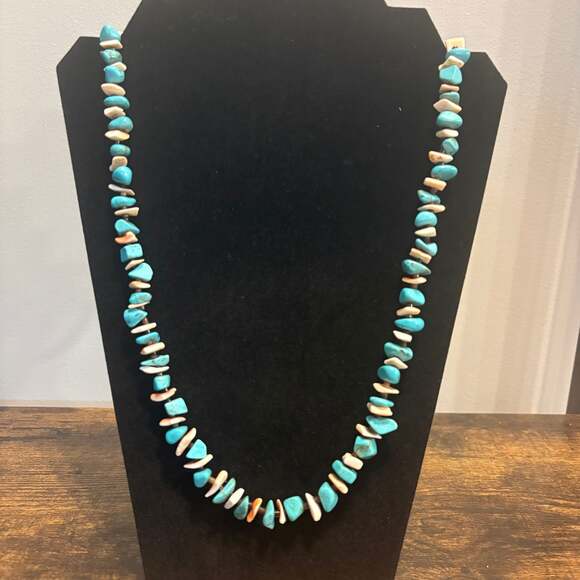 Vintage Santo Domingo Turquoise Spiny Oyster Heishi Bead Necklace 30” - Picture 1 of 3
